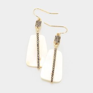 Pave Mother of Pearl Trapezoid Dangle Earrings
